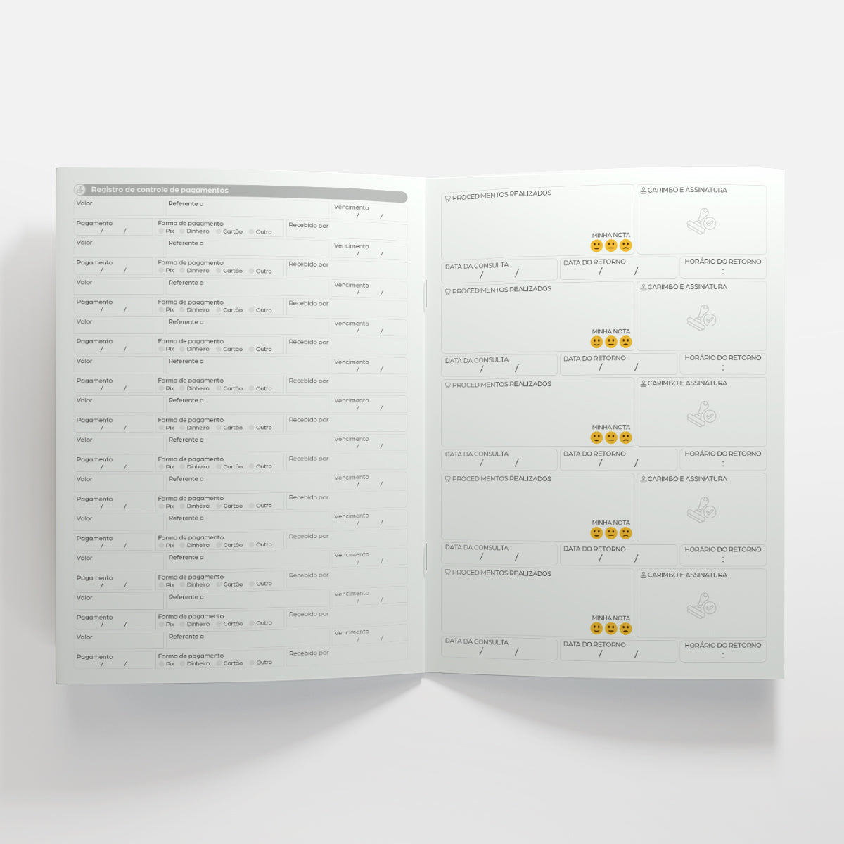 Carteira de Acompanhamento Odontológico Profissional 12 Páginas | Modelo 002