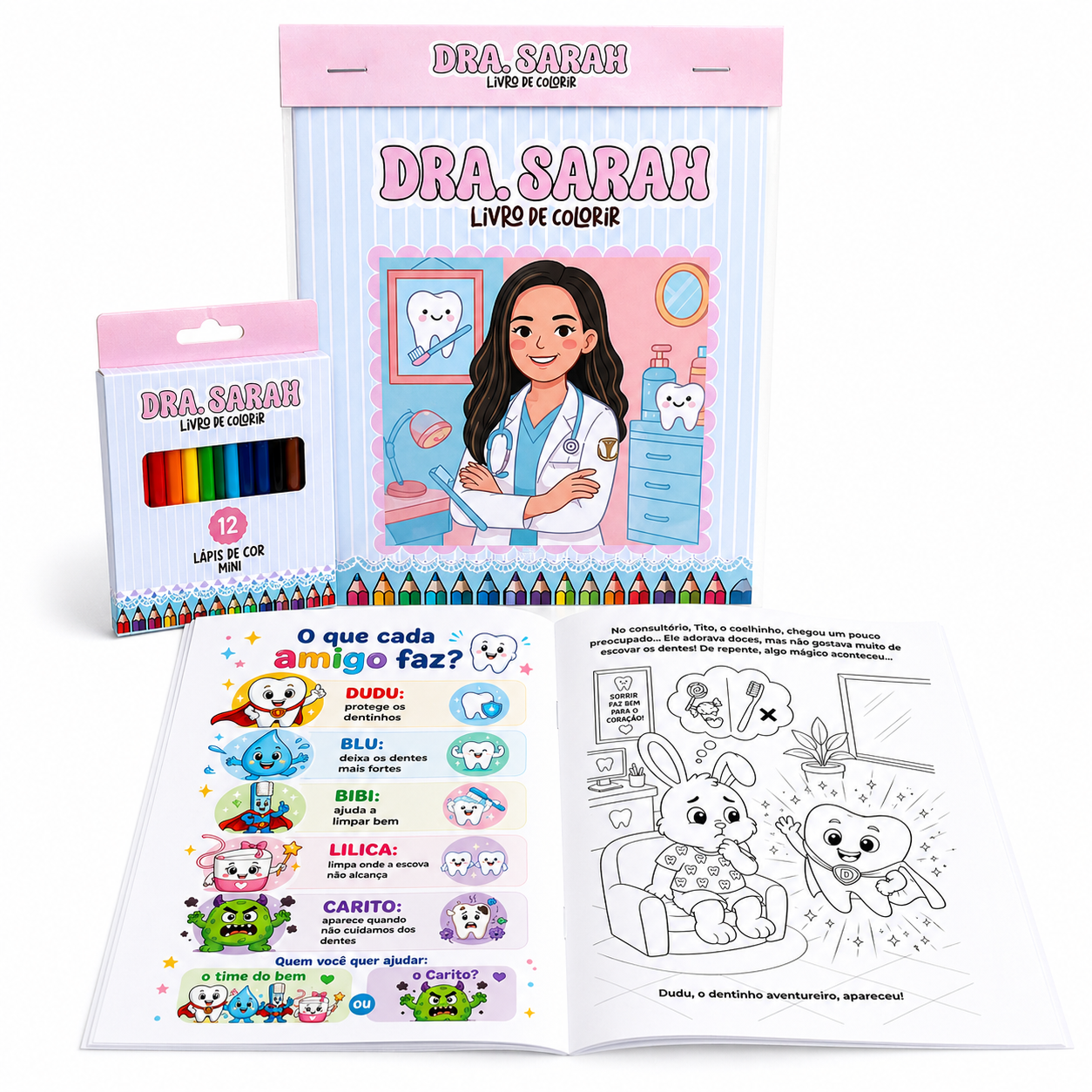 Kit Personalizado Livrinho de Colorir 16 Páginas + 12 Mini Lápis de Cor