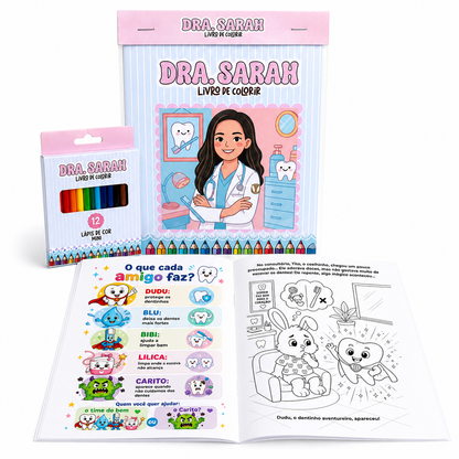 Kit Personalizado Livrinho de Colorir 16 Páginas + 12 Mini Lápis de Cor