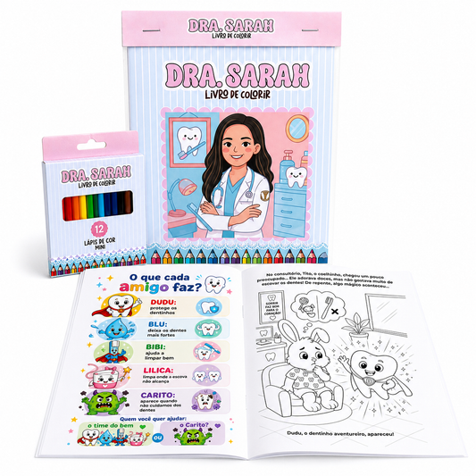 Kit Personalizado Livrinho de Colorir 16 Páginas + 12 Mini Lápis de Cor