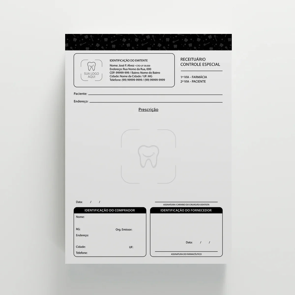 Receituário de Controle Especial Autocopiativo com 2 Vias Preto e Branco