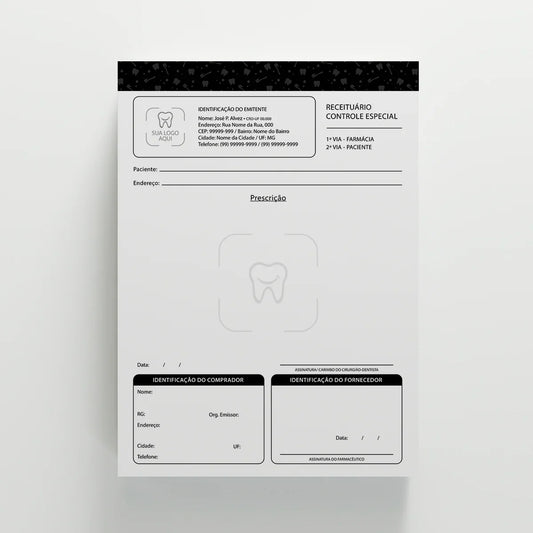 Receituário de Controle Especial Autocopiativo com 2 Vias Preto e Branco